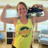 Lady Boomtown flexing her skate muscles before a bout. Photo taken by Sir Boomtown